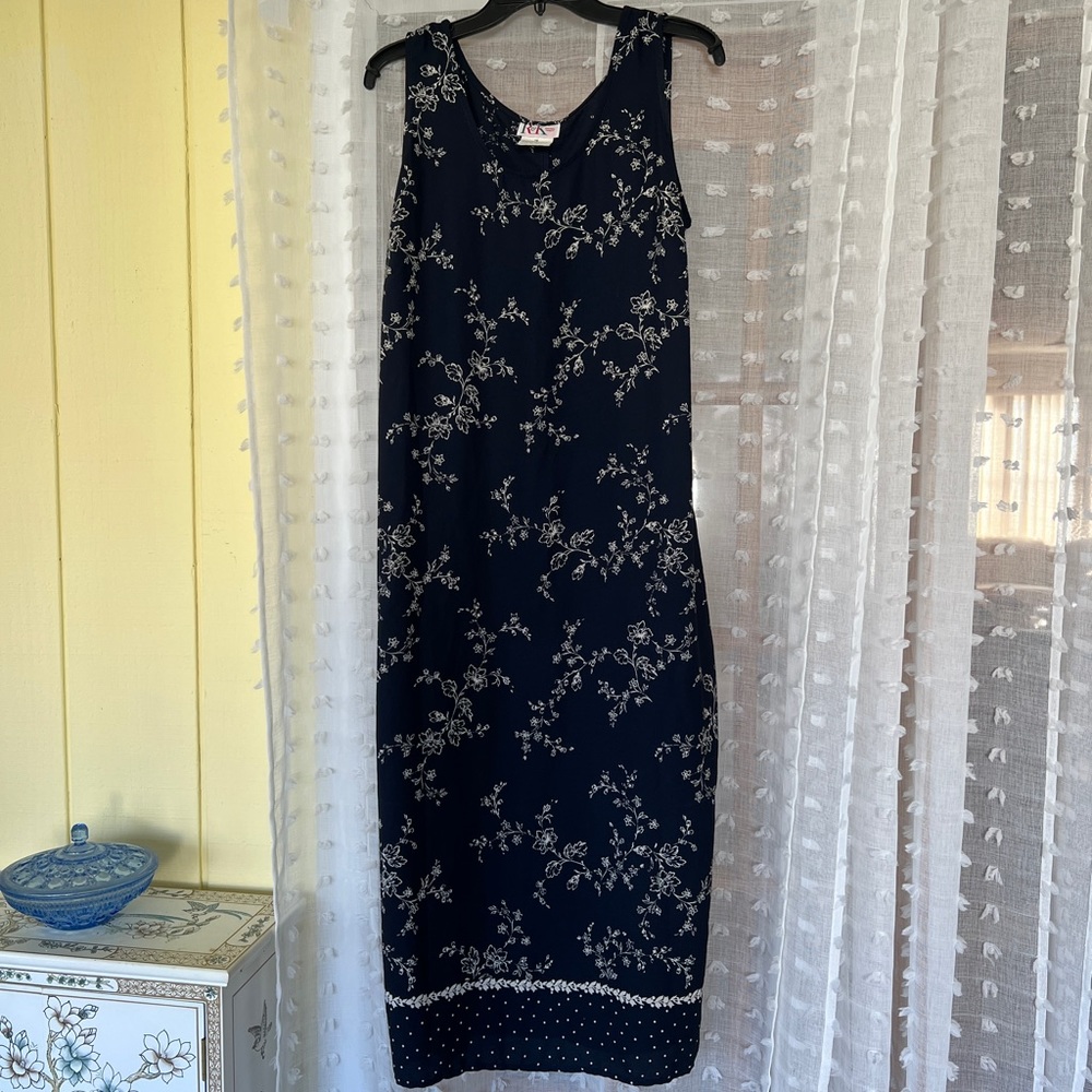 Navy and cream floral dress